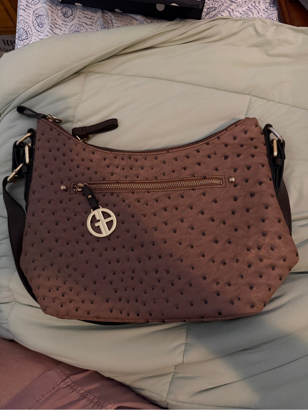 Giani Bernini Faux Ostrich Embossed Hobo Shoulder Bag
